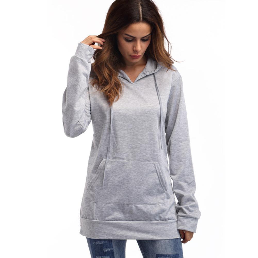 Cotton Pure Color Loose Hoody Female Pullover Long Sleeve Women Hoodie (XL)