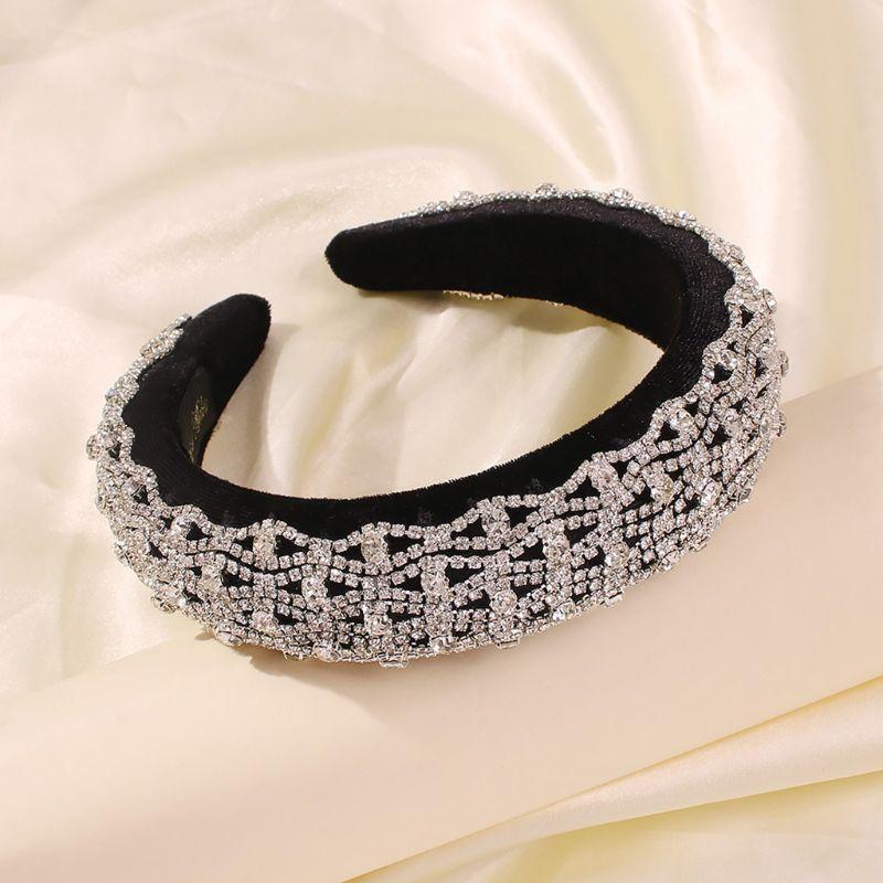 Sponge Padded Jewelry Headband Glitter Wavy Rhinestone Chain Velvet Hair Hoop