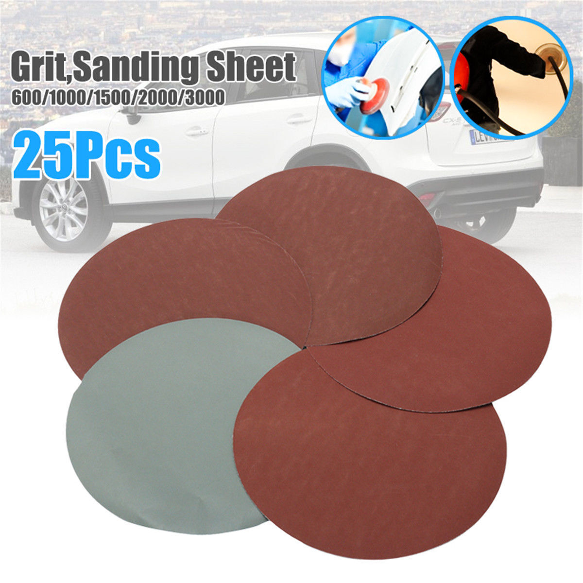 25pcs  600-3000Grit  Sanding Sheet Discs Sandpaper Abrasives Mixed Round 150mm