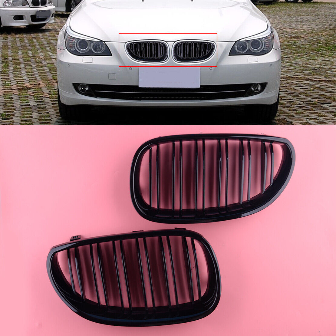 Front Kidney Twin Fins Gloss Grille Grill Fit for BMW E60 E61 M5 2003-2009