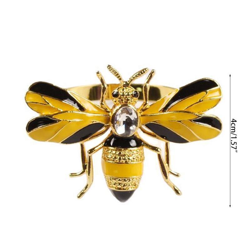 Napkin Rings Set of 6, Bee Metal Napkin Rings Tablecloth Accessories, Dinning Ta