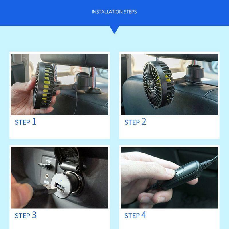 Car Back Rear Seat Headrest 3 Speed USB Fan Air Cooling Fan for SUV Truck Auto