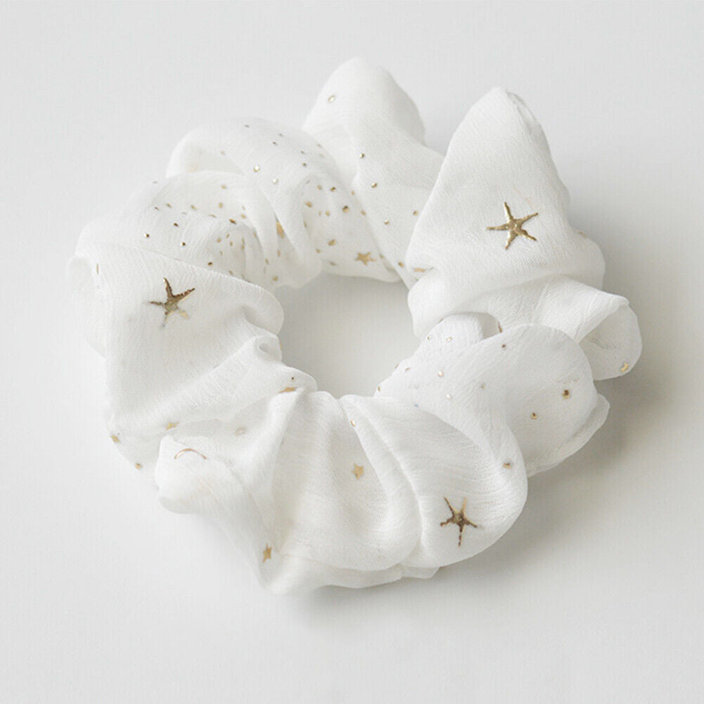 Chiffon Scrunchies Women Star Elastic Tie Hair Rope Ponytail Holder (White)