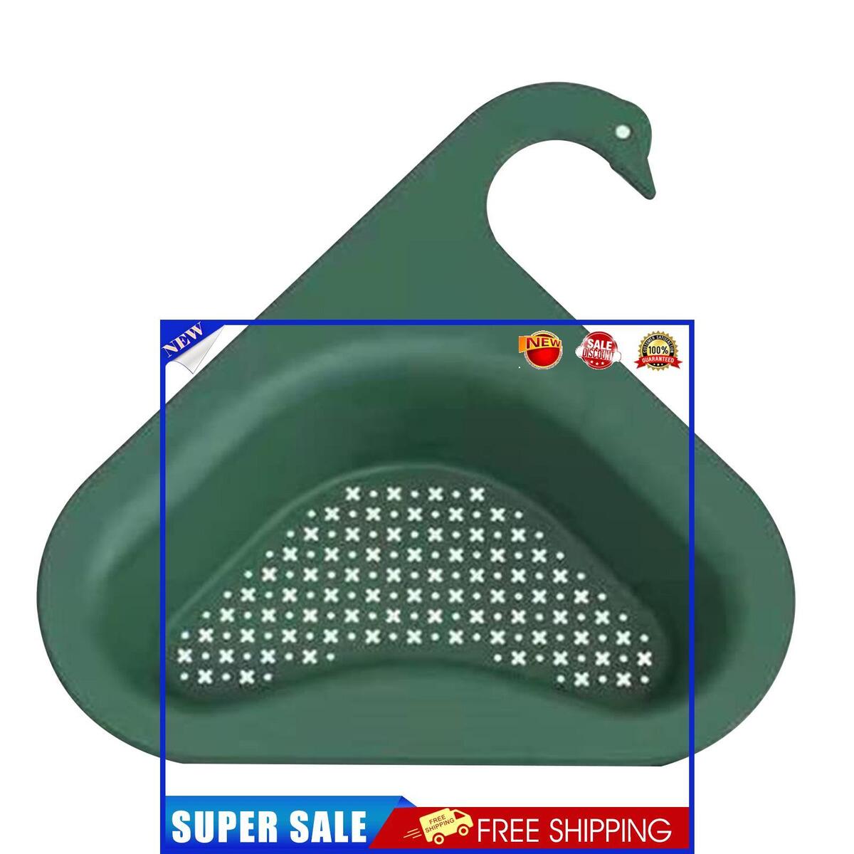 Sink Strainer Basket Triangular Hanging Filter Sink Storage Shelf (Green)