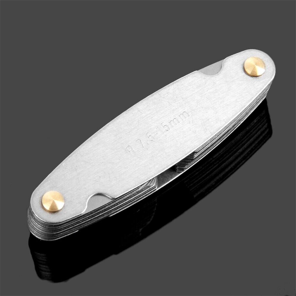 R 7.5-15mm Radius Gauge Measure Tool Blades Leaves Metal Gage 8.5cm Length New