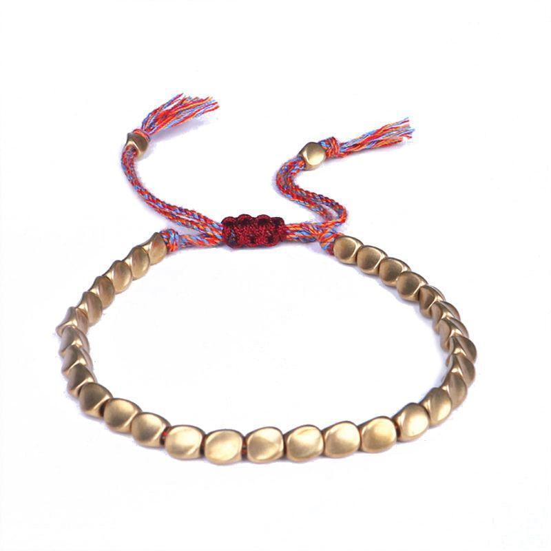 Handmade Tibetan Copper Bead Bracelet Buddhist Braided Cotton Luck Rope Bracelet