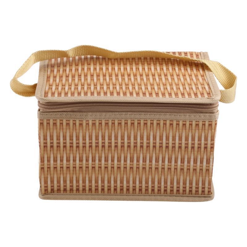 Portable Rattan-like Thickened Insulated Lunch Bag Large Capacity Warm Cooler