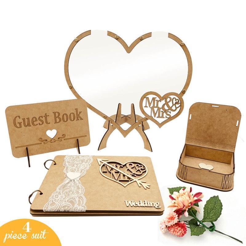Wedding Guest Book Set Wood Love Heart Ornament Wood Storage Kit
