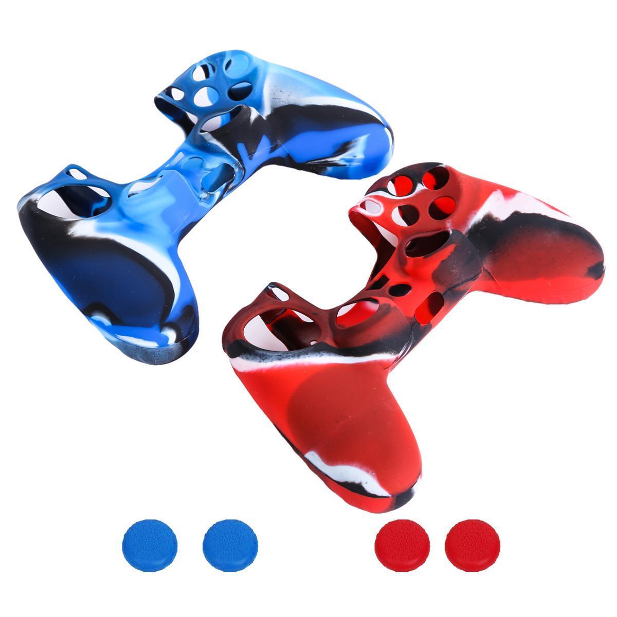 2 SiliconeSkin CaseCover & 4 Joystick ThumbstickCaps for SonyPS4 Controller
