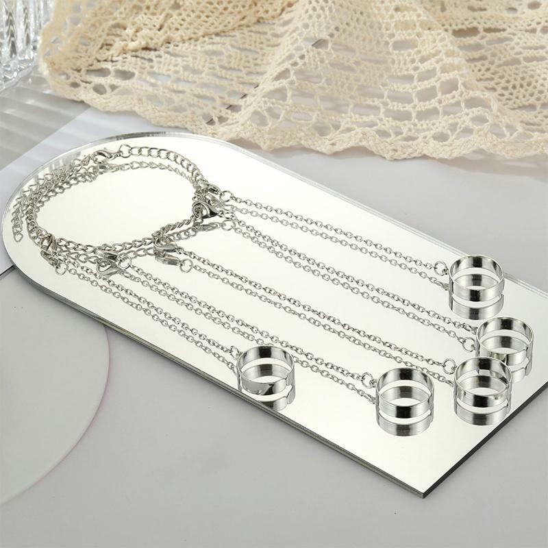 Metal Chain Wrist Link Bracelet Men Ring Charm Set Couple Fashion Jewelry Gifts