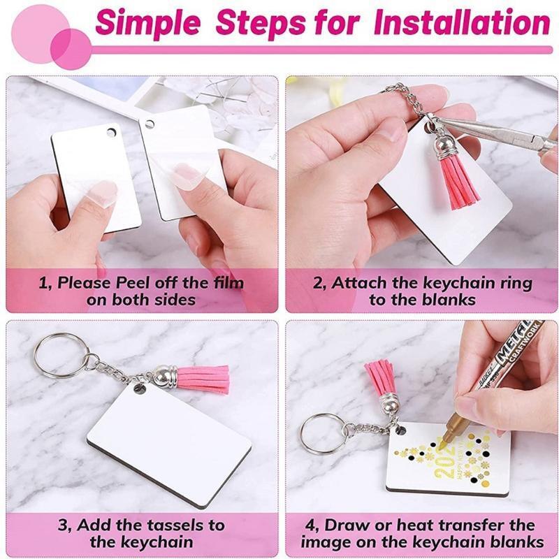 80 Pcs Sublimation Blank Products Keychain Blank Tassel Key Ring Open Jump Rings