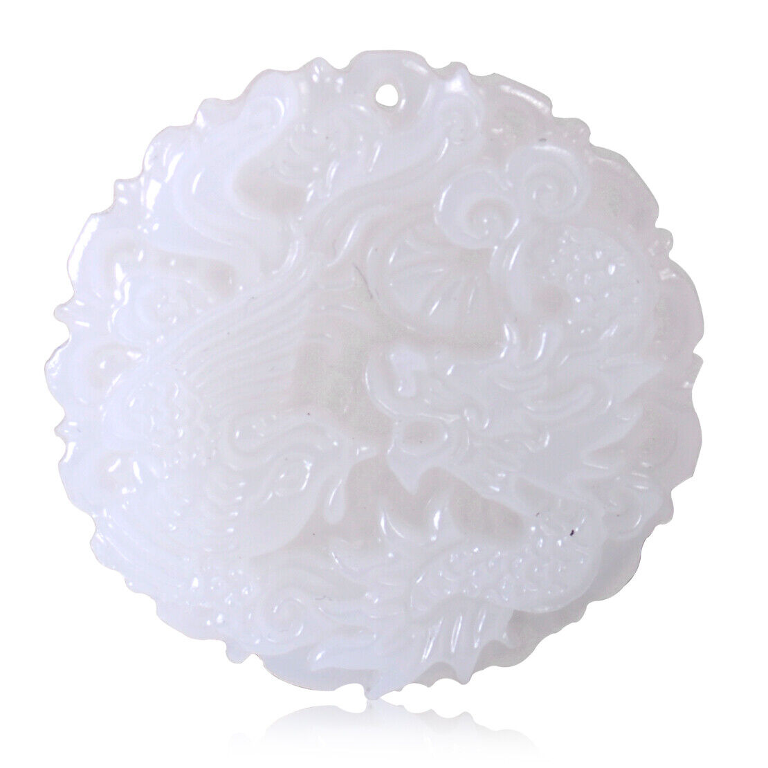 Natural White Jade Hand Carved Necklace Pendant Chinese Dragon Phoenix Mascot Li