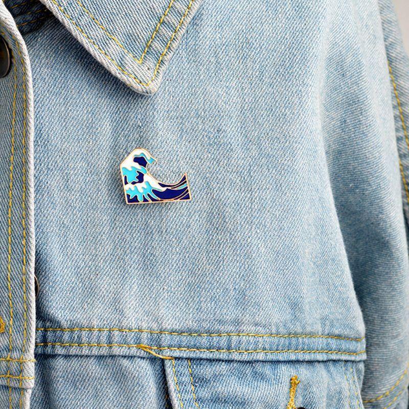 Blue waves Enamel Brooch Pin  Cartoon Metal Brooch for Coat Jacket Bag Pin for