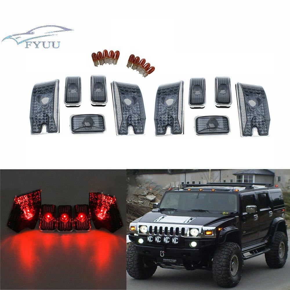 10 Pcs Yellow & Red LED Cab Marker Roof Top Lights Smoked For Hummer H2 2003-09