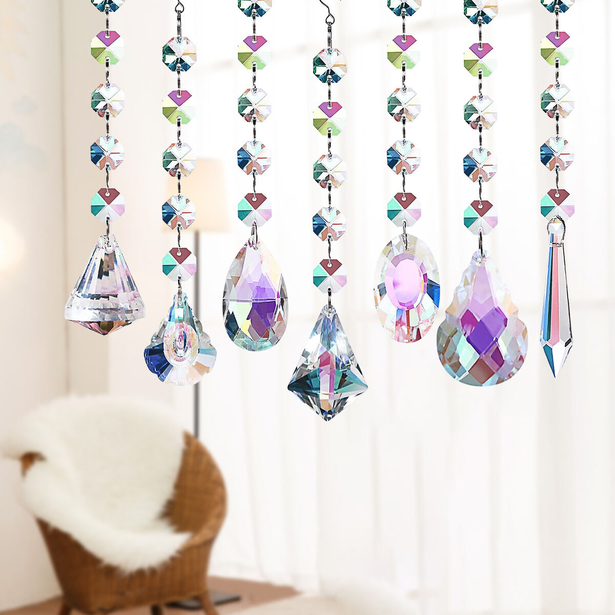 Crystal Ornaments - Rainbow Maker 7 Pack Prisms Glass Bead Window Pendant