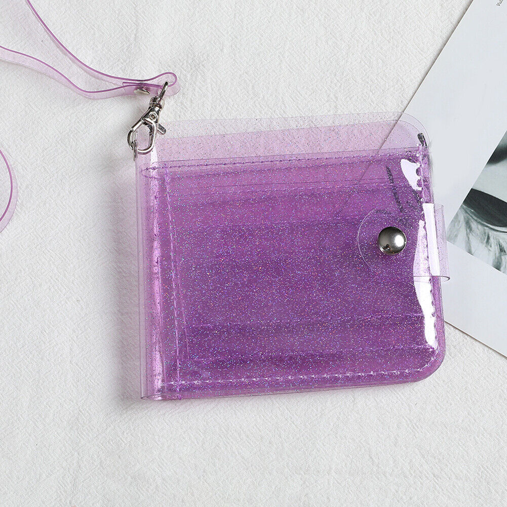 Transparent Purse Women PVC Clear Short Purse Wallet Card Holder (Purple)