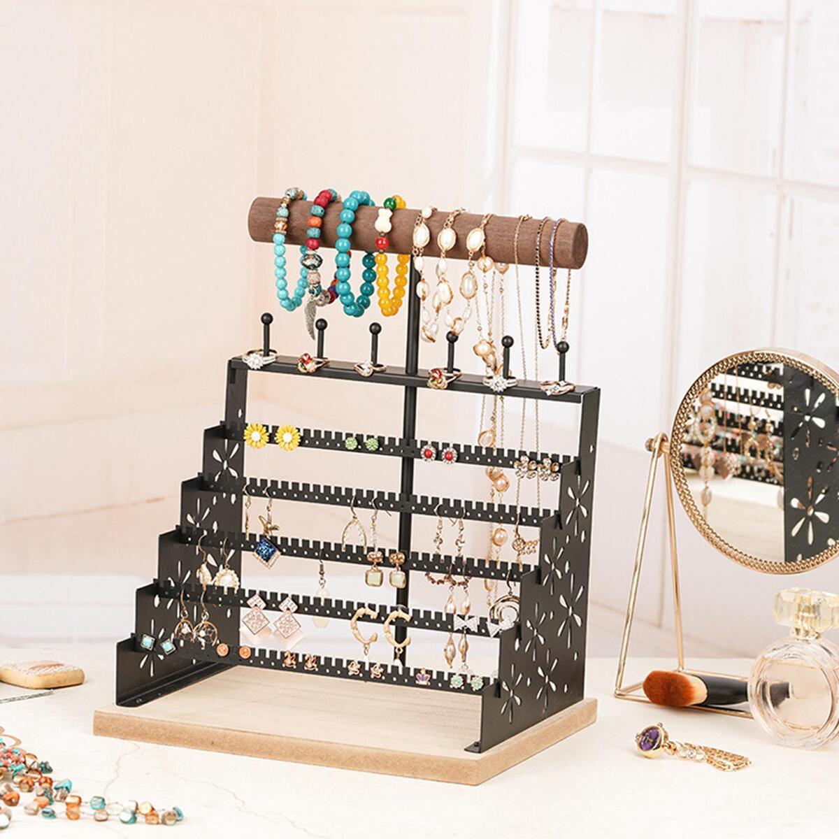 Earring Bracelet Hanging Jewelry Organizer Stand Rack -Black