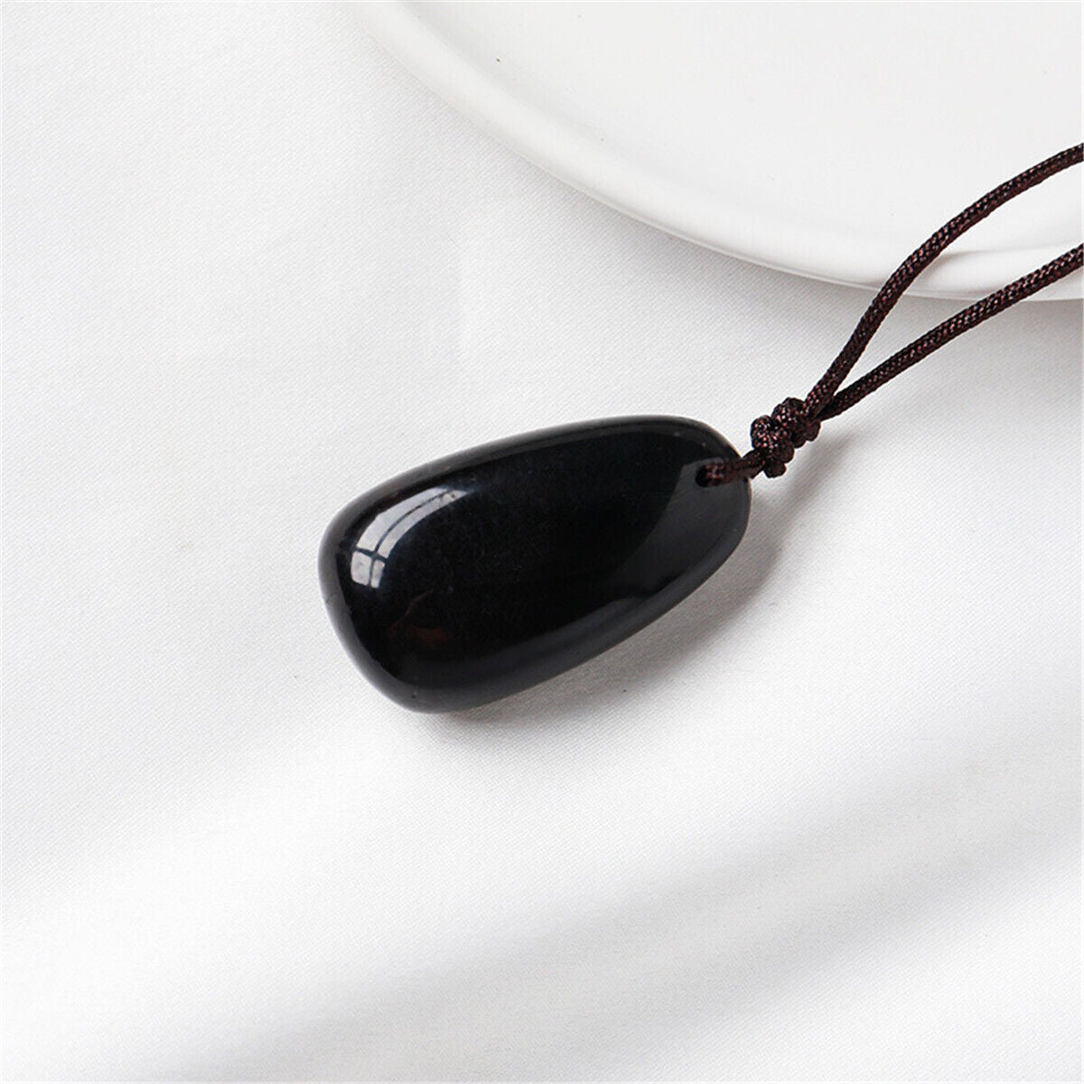Black Obsidian Necklace Pendant Stone Waterdrop Shape Crystal Beaded Chain
