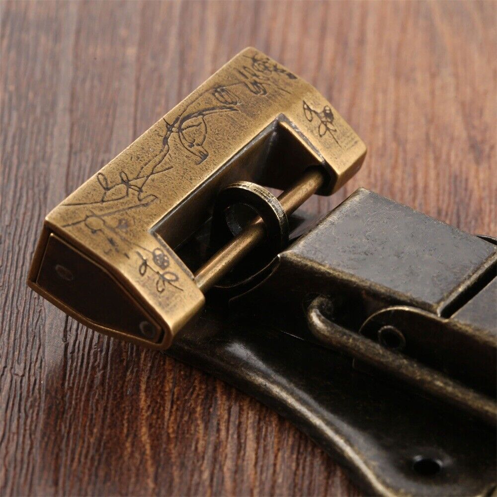 Unique Carved Bird Flower Chest Jewelry Box Suitcase Padlock & Toggle Latch Hasp