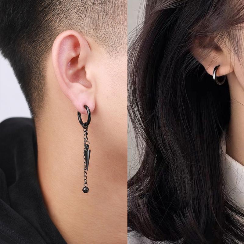 3xUnique Punk Long Tassel Chain Ear Cuff Earrings Stainless Steel Black Earrings