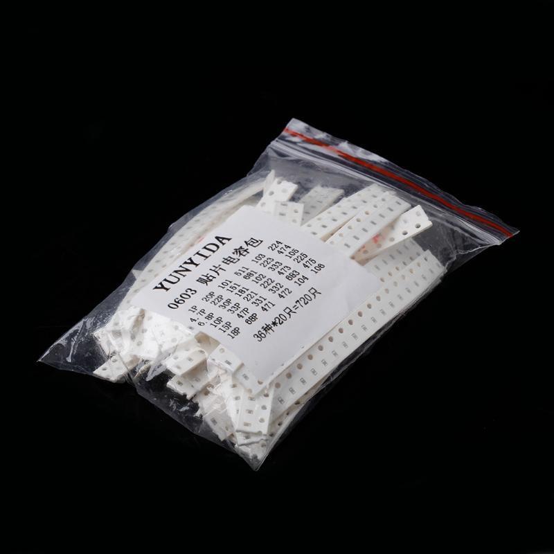 720 Pcs 1pF~10uF 36 Values 0603 SMD Capacitor Assorted Kit