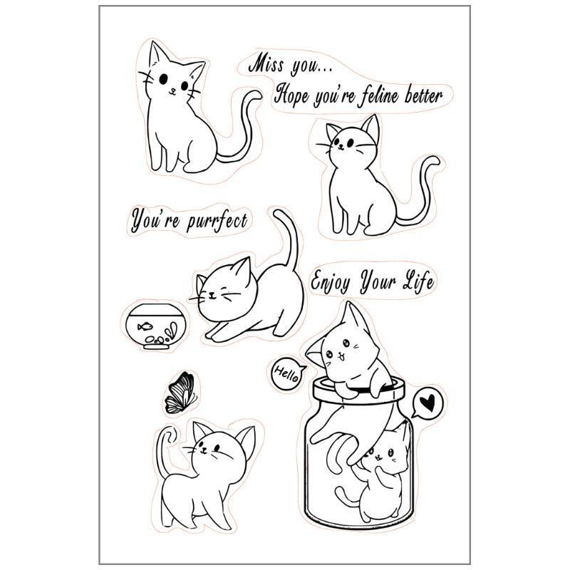 Cute Cat DIY Silicone Clear Stamp Cling Seal Scrapbook Embossing Album Craft