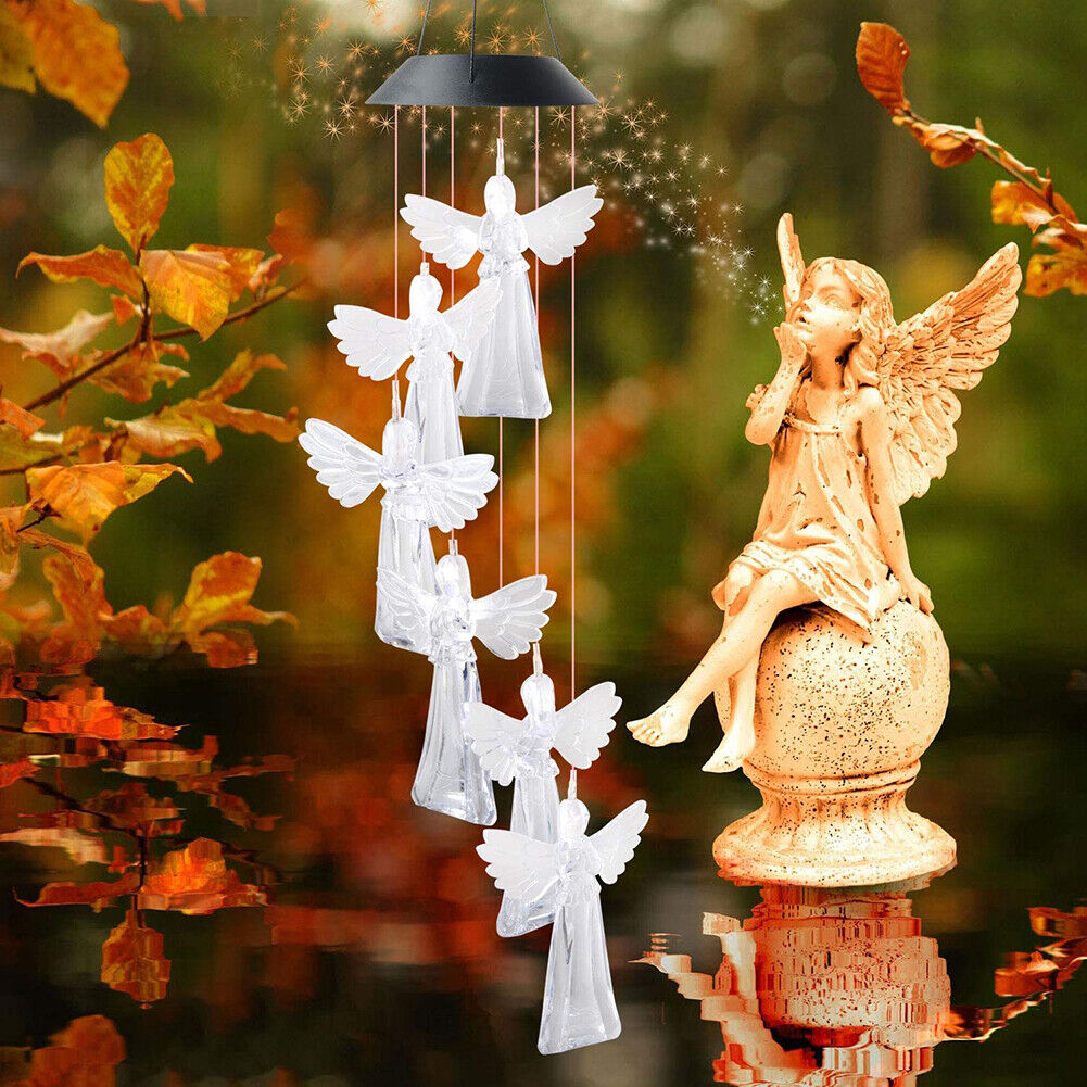 Solar Wind Chime Lamps Color Changing Angels Pendant Lights Garden Decor