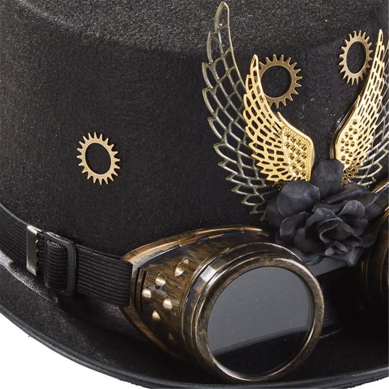 Victorian Gear Wings Goggles Top Hat Steampunk Jazz Hat for Masquerades Party