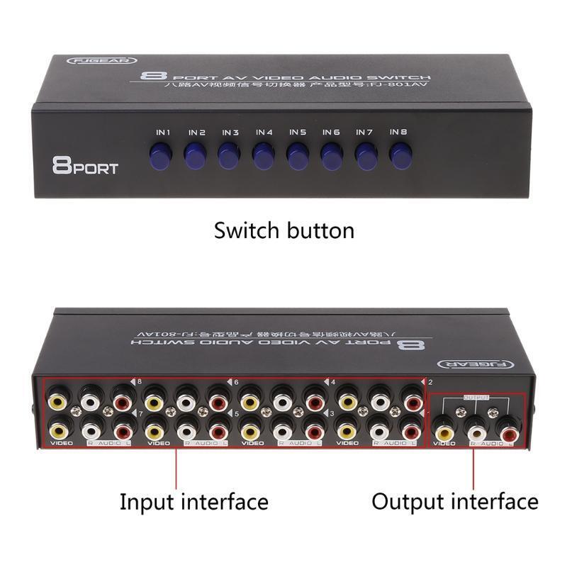 8-Way AV Switch RCA Switcher 8 in 1 out Composite Video L/R Selector Box for DVD