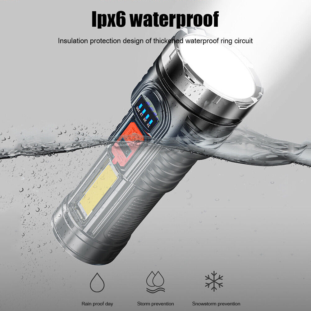 USB Rechargeable G5+COB LED Beads Flashlight Portable Torch Power Display