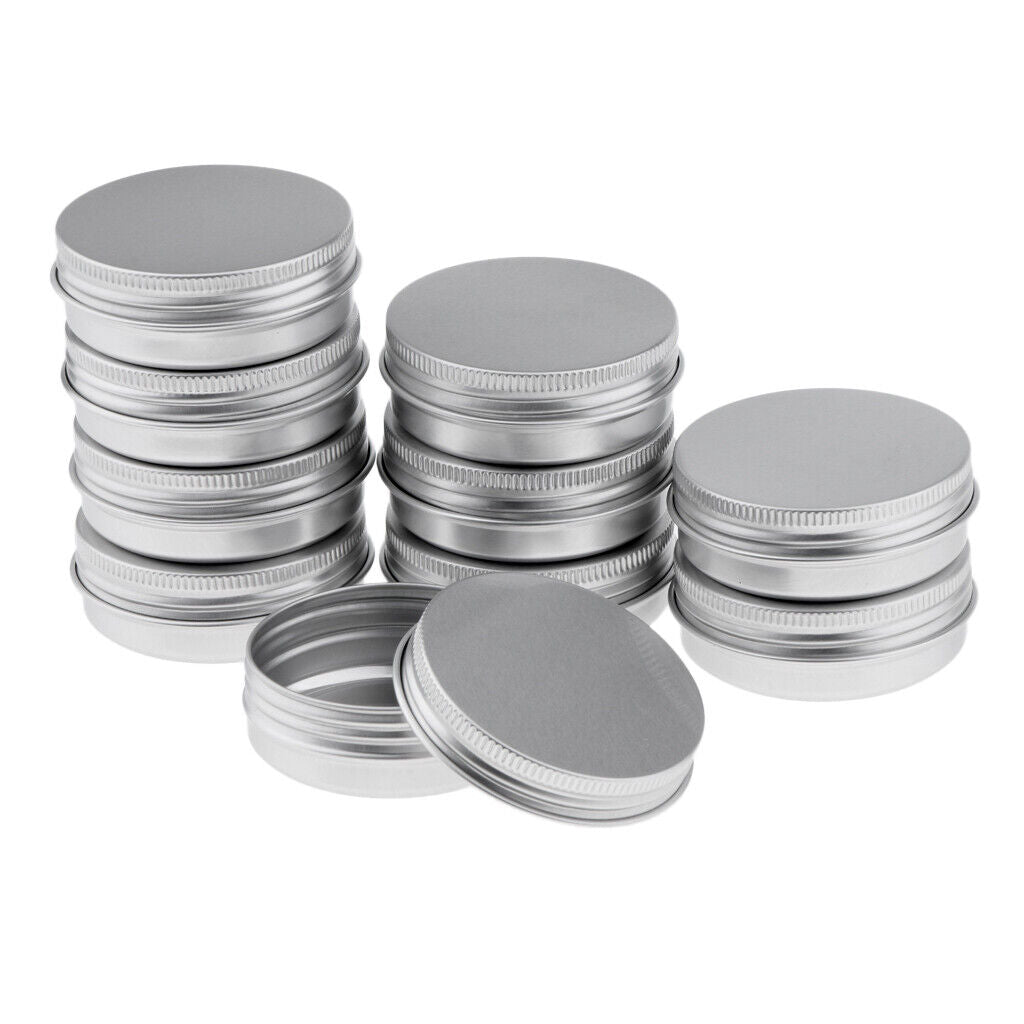 10 Empty Aluminum Tins Cans with Screw Lids Box Container Jar Top Round 40g