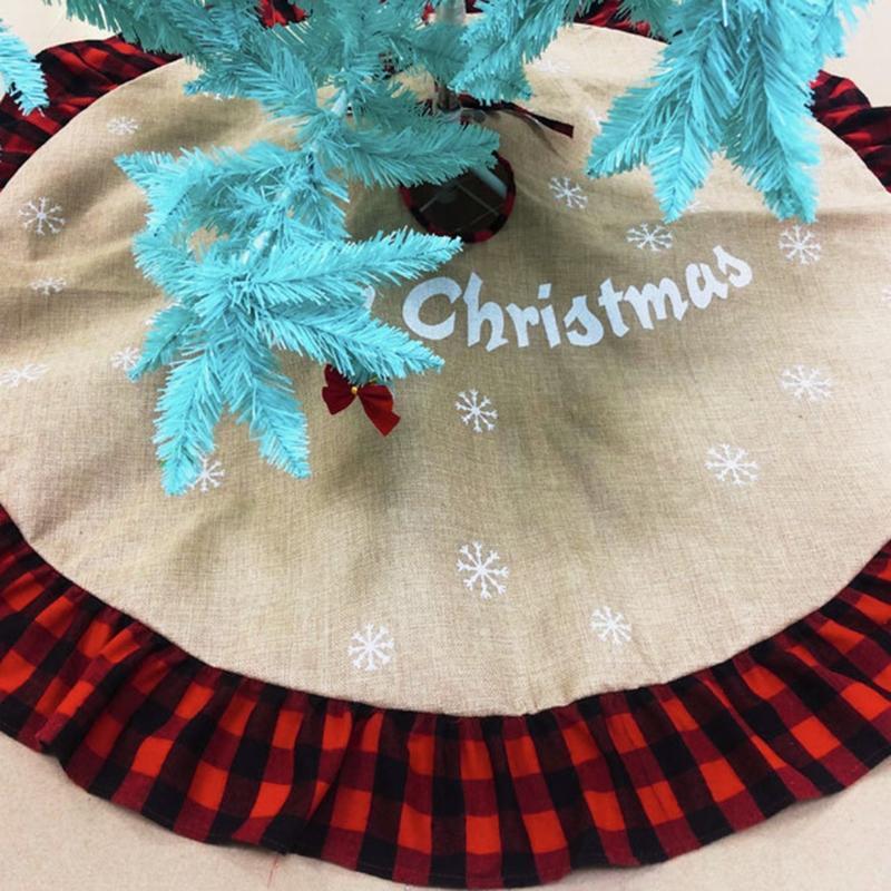 Christmas Tree Skirt Red and Black Buffalo Check Plaid Tree Skirt with Snowflake