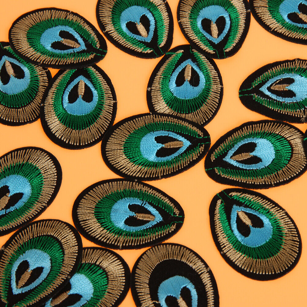 20pcs Peacock Eye Embroidered Cloth Iron On Patch Sew Motif Applique