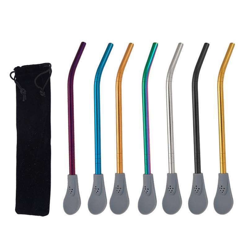 Stainless Steel Straw Spoons Set Drinking Stirring Spoon Filter Straw Detachable