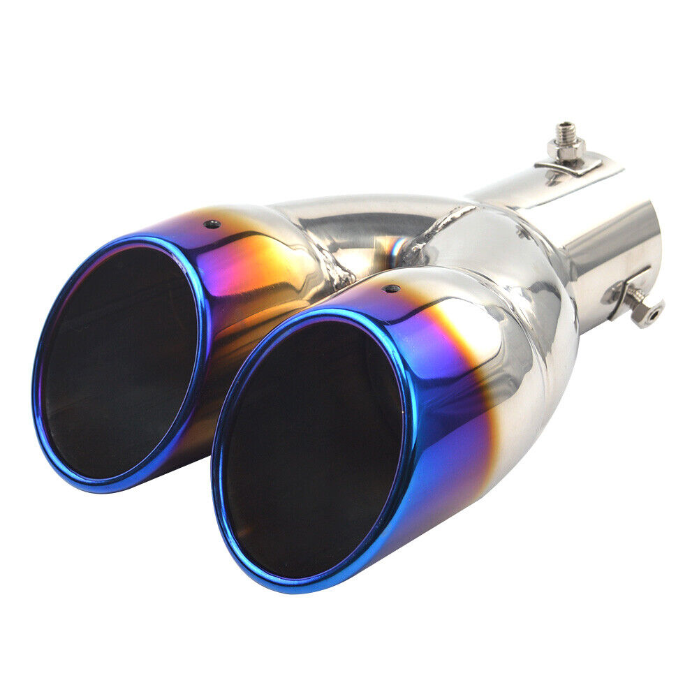 Car Dual Exhaust Tip Rolled Edge Slant Cut 3 inch ID Inlet (Burnt Blue)