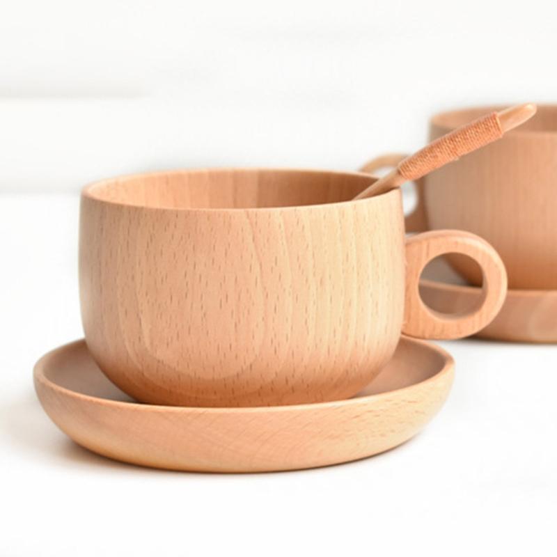 Log Color Natural Wood Coffee Tea Cups Beer Juice Milk Mugs Beech Material