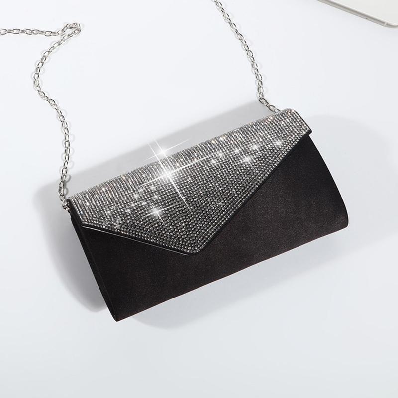 Glitter Flap Evening Bag Handbag Party Bridal Clutch Shoulder Bag with Detachabl