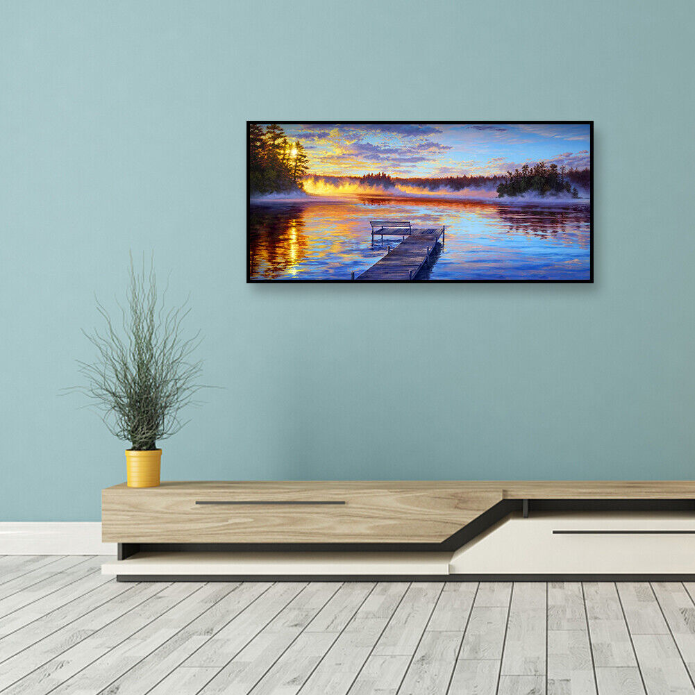 Sunset Lake 5D DIY Full Drill Round Diamond Painting Kit Landscape Pictures
