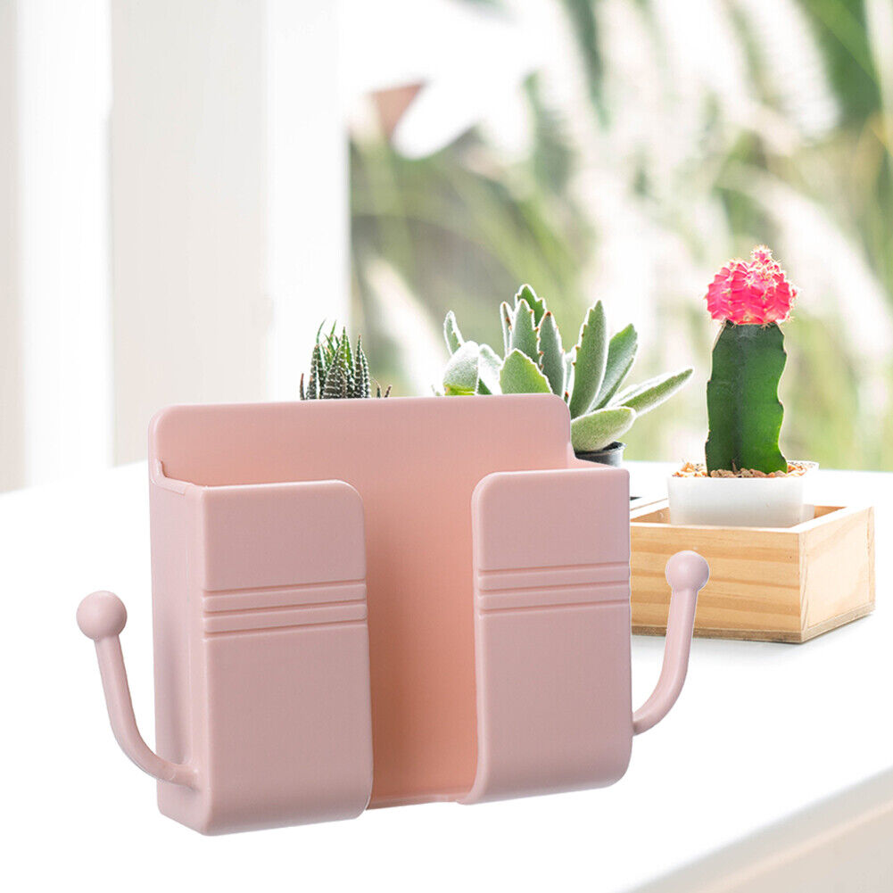 Adhesive Remote Control Mobile Phone Charging Plug Organizer Rack (Pink)