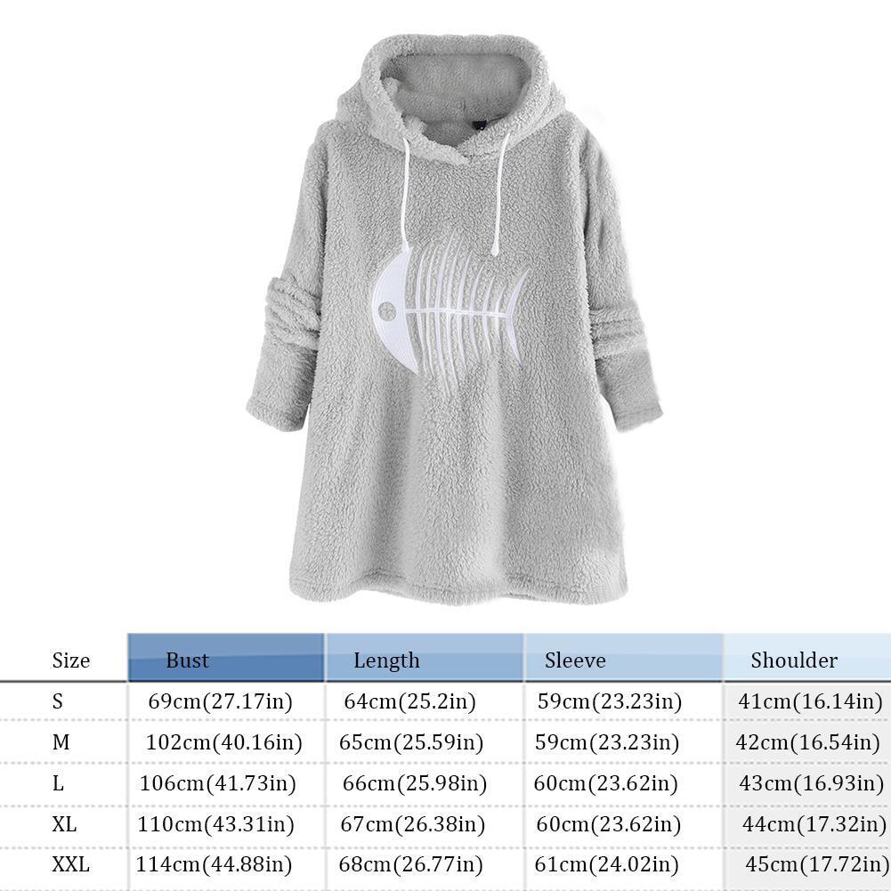 Women Solid Color Pullovers Plush Fishbone Long Sleeve Hoodies (Gray)(XL)