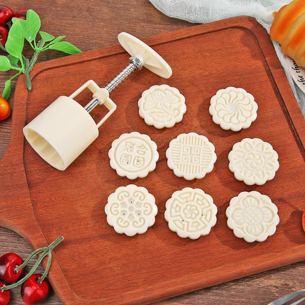 Flower Printed Mooncake Mold Hand Pressed Cake Decor Mid-autumn Baking Tool