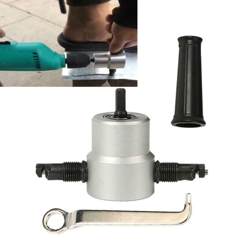 160A Practical Nibble Metal Cutter Double Head Sheet Drill Tool Attachment Open