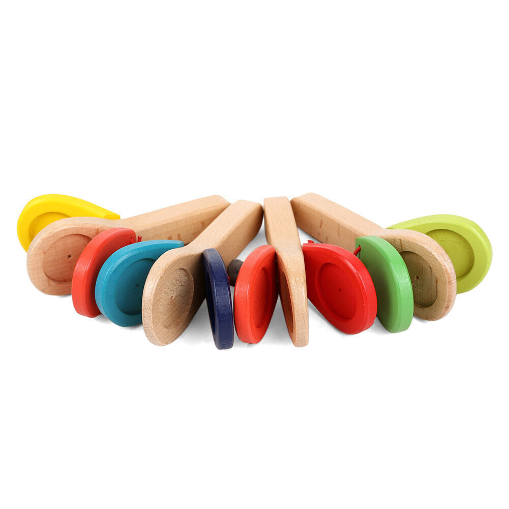 Baby Wooden Clapper Percussion Infant Handle Clapping Castanet Random Color