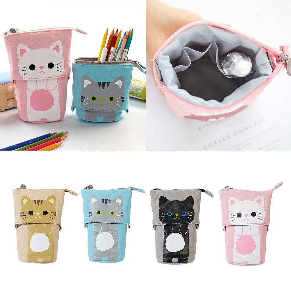 2 Pcs Foldable Cat Pencil Case Makeup Box Gifts for Girls Women School