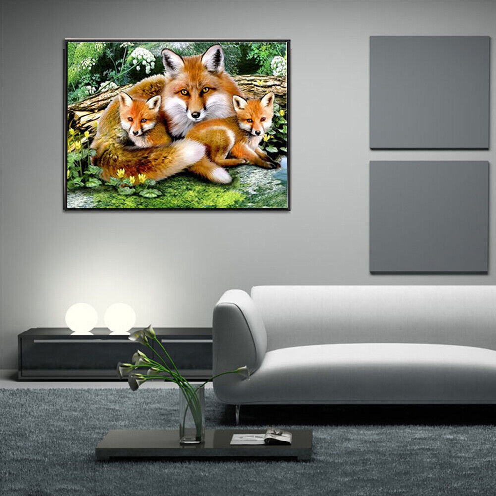 Fox Family 5D Diamond Painting Cross Stitch Kit Home Decor Craft Needlework