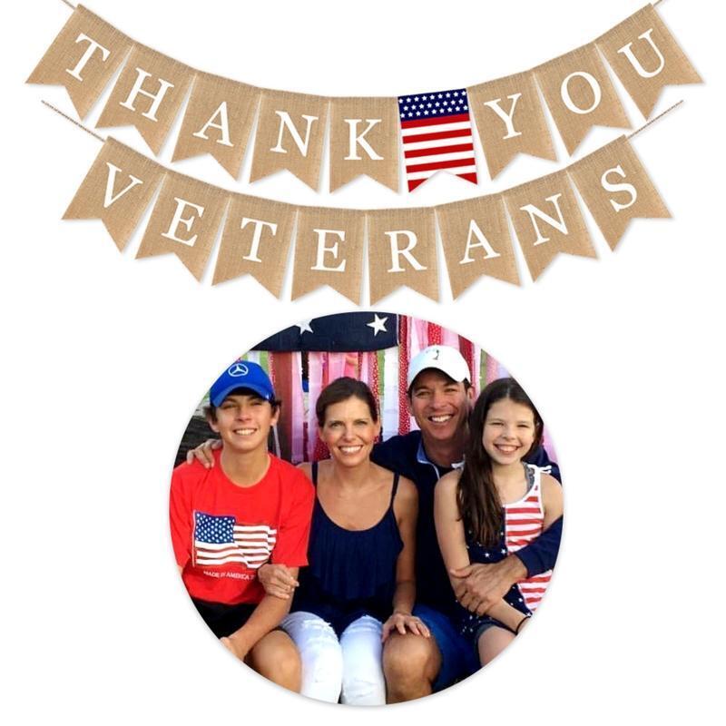 Thank You Veterans Burlap Banner Holiday Party Decoration Fireplace Decoration