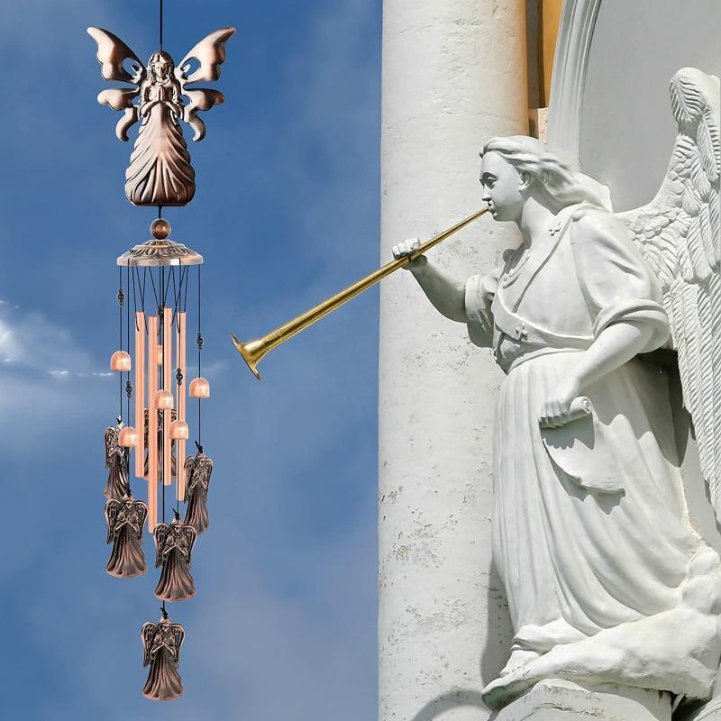 Plating Metal Angel Wind Chime and Hook Angels Wings Pipe Hanging Ornament