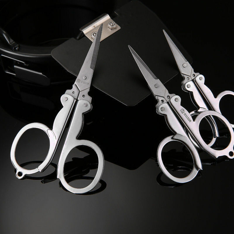 Handy Pair of Folding Scissors Stainles Steel Travel Pocket Foldable Multi User