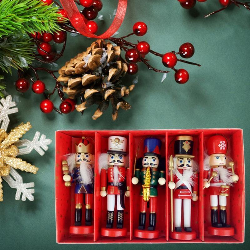 5pcs 12cm Wooden Nutcracker Puppet Drawing Walnuts Soldier Christmas Decorations