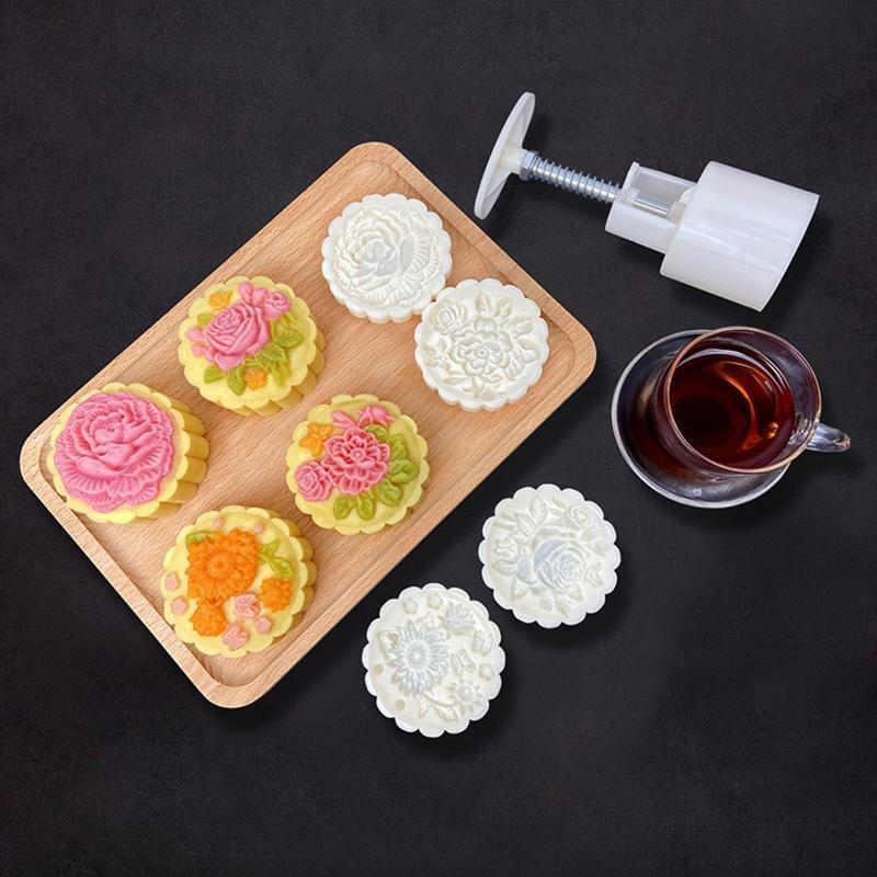 Flower Shape Stamps Mooncakes Moulds for Mid-Autumn Festival DIY Baking Mooncake